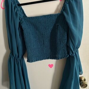 Live 4 Truth Teal Smocked Blouse with Flowing Sleeves